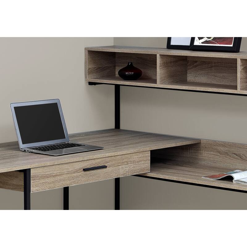 L-Shaped Computer Desk with Storage & Metal Base