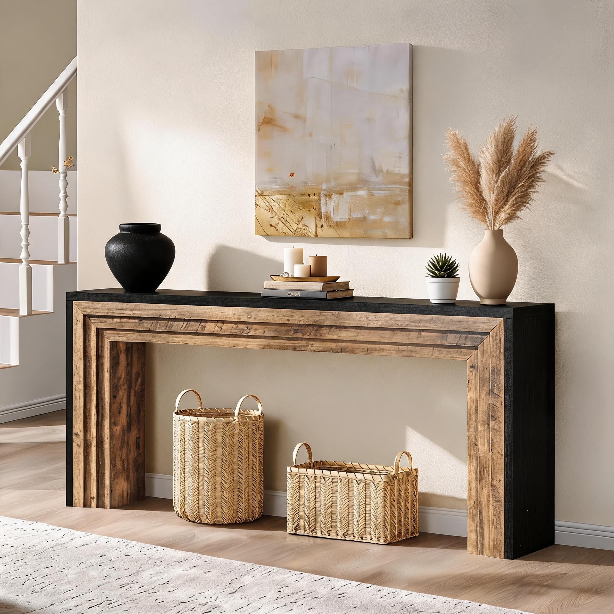 70.9-inch Long Console Table, Farmhouse Wooden Sofa Table Behind Couch - 11.61"D×70.9"Wx32.68"H x