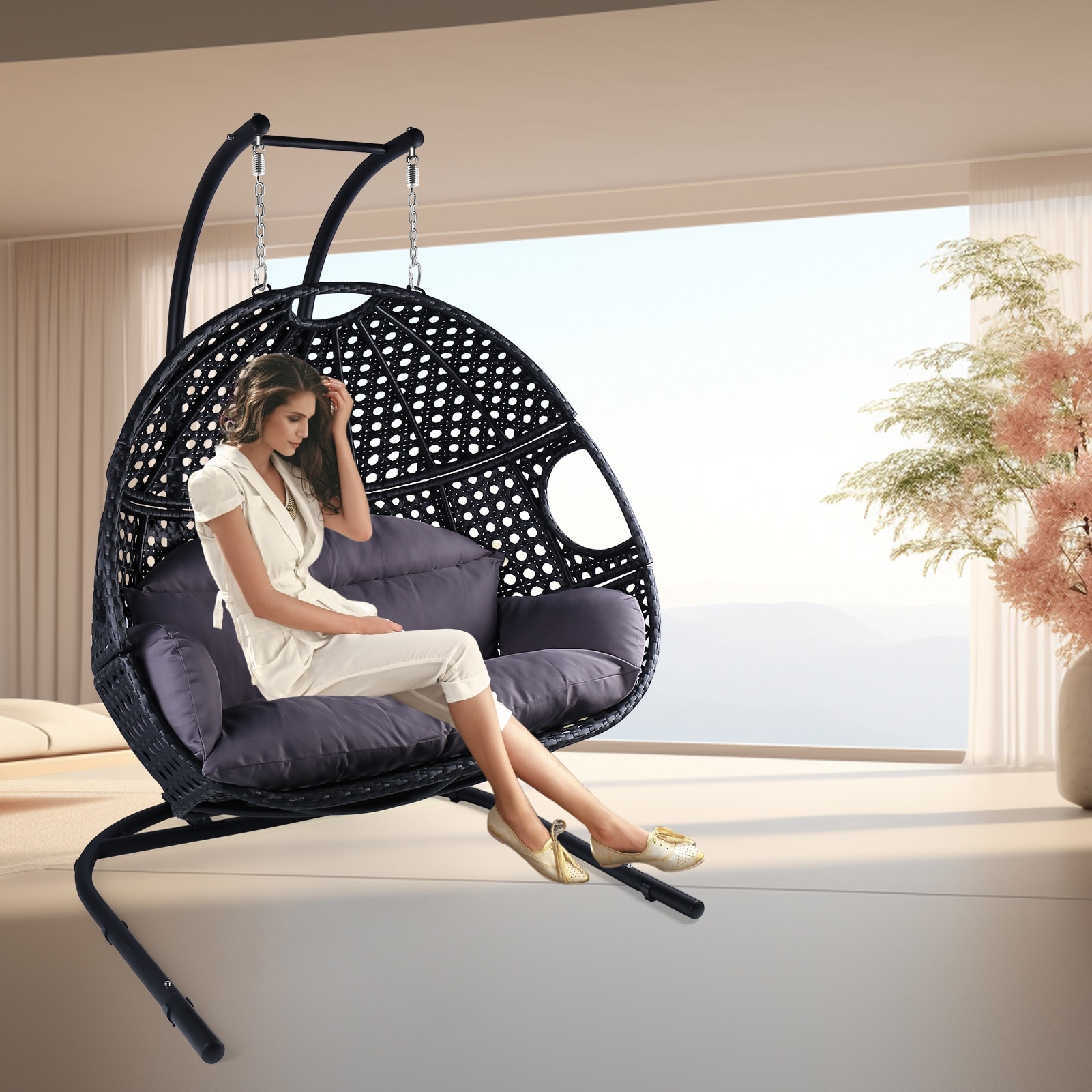 Hammock Chair Double Egg Chair Black Double Seater Hanging Pod