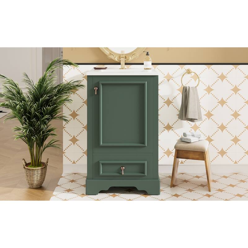 20 Inch Bathroom Vanity With Ceramic Sink, Soft Close Door, Adjustable U-Shaped Shelf, Compartment Drawer And Door Storage Rack