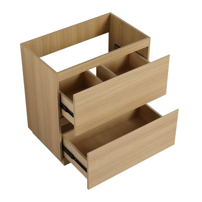 Modern 24" Bathroom Vanity with Double Drawers, Freestanding Cabinet in Oak, Easy Assembly