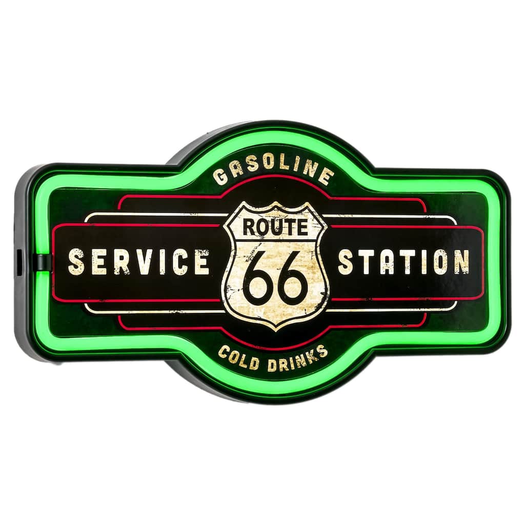 American Art Decor Vintage Route 66 Marquee Shaped LED Light Up Sign Wall Decor for Man Cave Bar Garage - Black