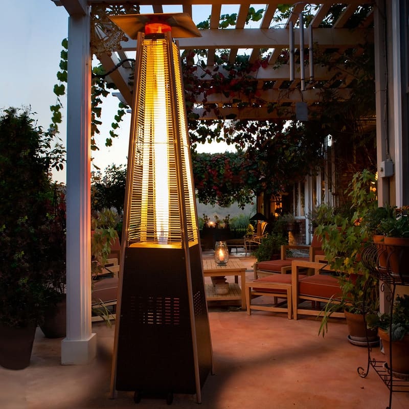 Pamapic 42,000 BTU Outdoor Pyramid Flame Patio Heater with Cover, Wheels - Brown