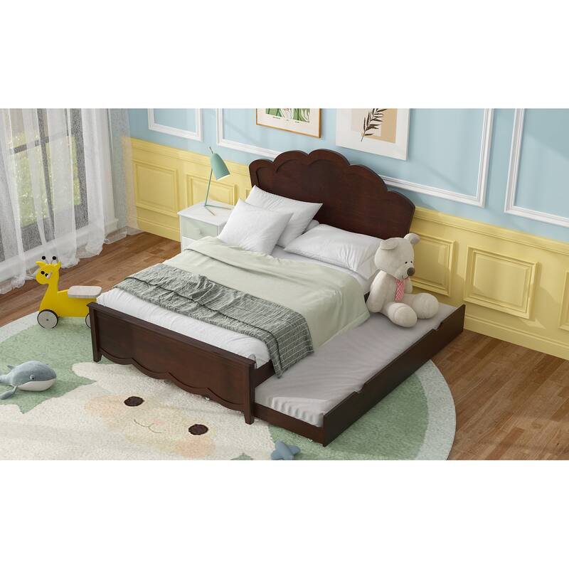 Modern Wood Bed with Headboard and Twin Trundle