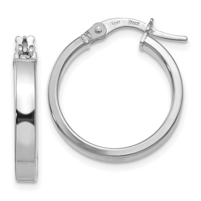 Curata 14k White Gold Polished 4x18.5mm Flat Hoop Earrings