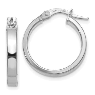 Curata 14k White Gold Polished 4x18.5mm Flat Hoop Earrings