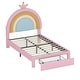 preview thumbnail 19 of 20, Full Size Velvet Platform Bed with Colorful Rainbow Headboard and 2 Storage Drawers, Upholstered Princess-Style Frame