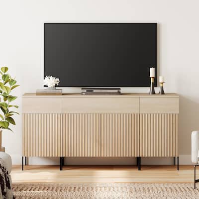 Modern Reeded Dresser TV Stand For Tvs Up To 75 Inch, Entertainment Center With Charging Station