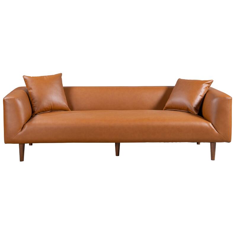 Ritson 87" Wide Mid Century Modern Cognac Leather Curvy Sofa