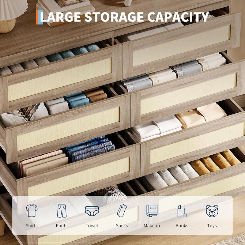 Boho 8 Drawers Wood Dressers TV Stand for Bedroom, Living Room, Hallway