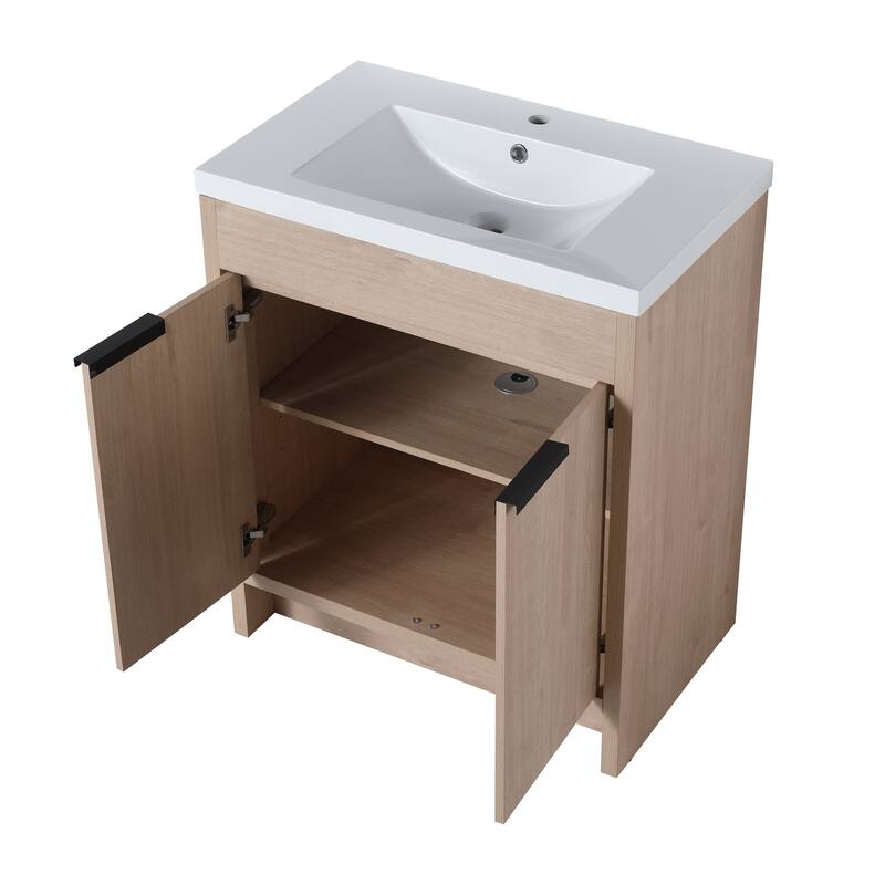 Freestanding Plywood Bathroom Vanity Set in Plain Light Oak with Integrated Sink