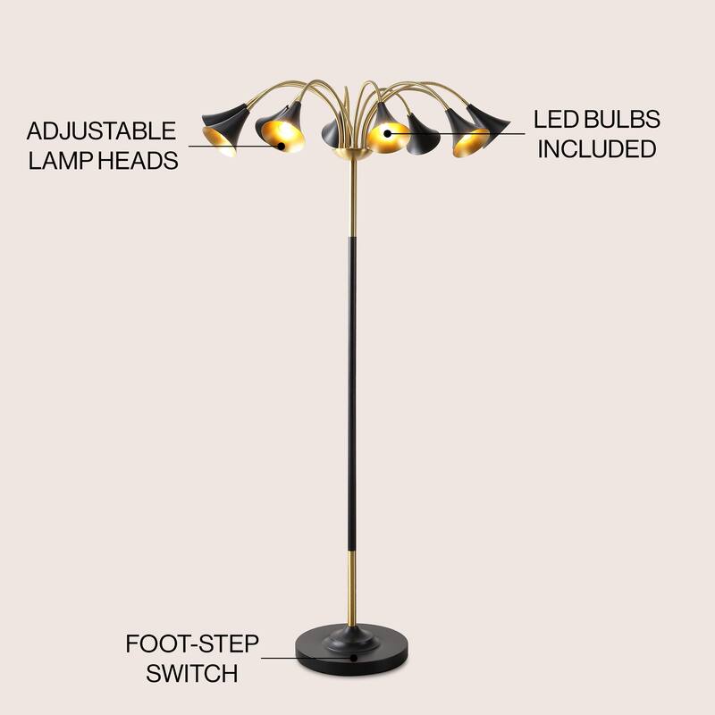 Nora 61" 10-Light Mid-Century Modern Iron Medusa Multi Head LED Floor Lamp, by JONATHAN Y