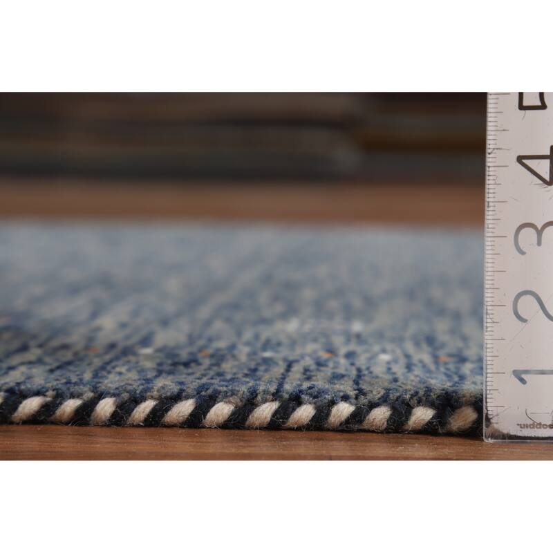 Hand Knotted Oriental 100% Wool Carpet Tribal Stripe Navy Blue & Blues Gabbeh Area Rug - 5' 10'' X 3' 11''
