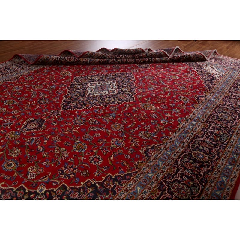 Traditional Kashan Large Persian Area Rug Hand-knotted Wool Carpet - 11'2" x 14'10"