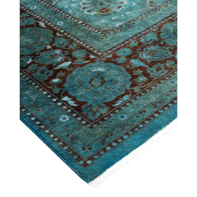 Overton Hand Knotted Wool Vintage Inspired Modern Contemporary Overdyed Blue Area Rug - 9' 2" x 12' 5"