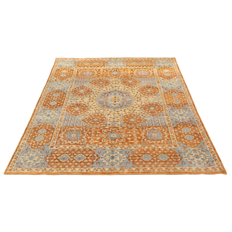 ECARPETGALLERY Hand-knotted Mamluk Burnt Orange Silk, Wool Rug - 7'11 x 10'0