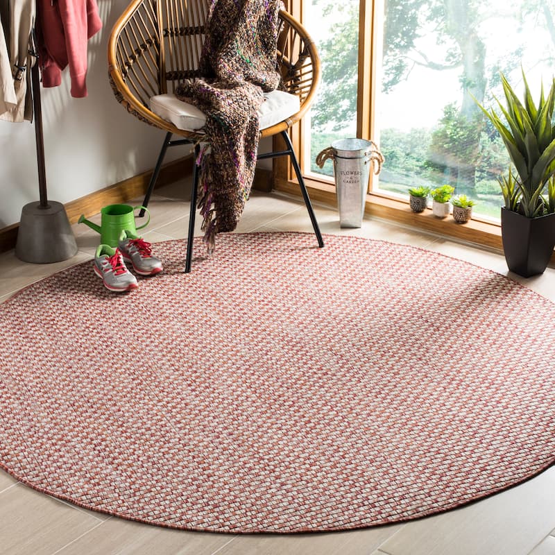 SAFAVIEH Courtyard Judi Indoor/ Outdoor Patio Backyard Rug - 6'7" x 6'7" Round - Rust/Light Grey