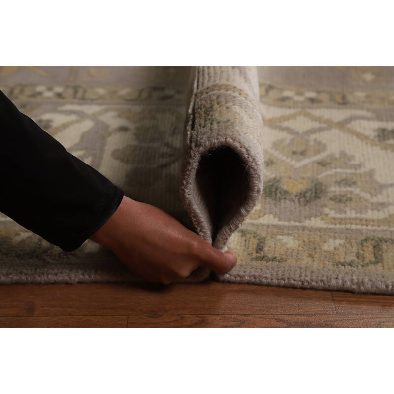 Earth Tone Oushak Indian Area Rug Handmade Beige Wool Carpet - 8'11" x 11'10"