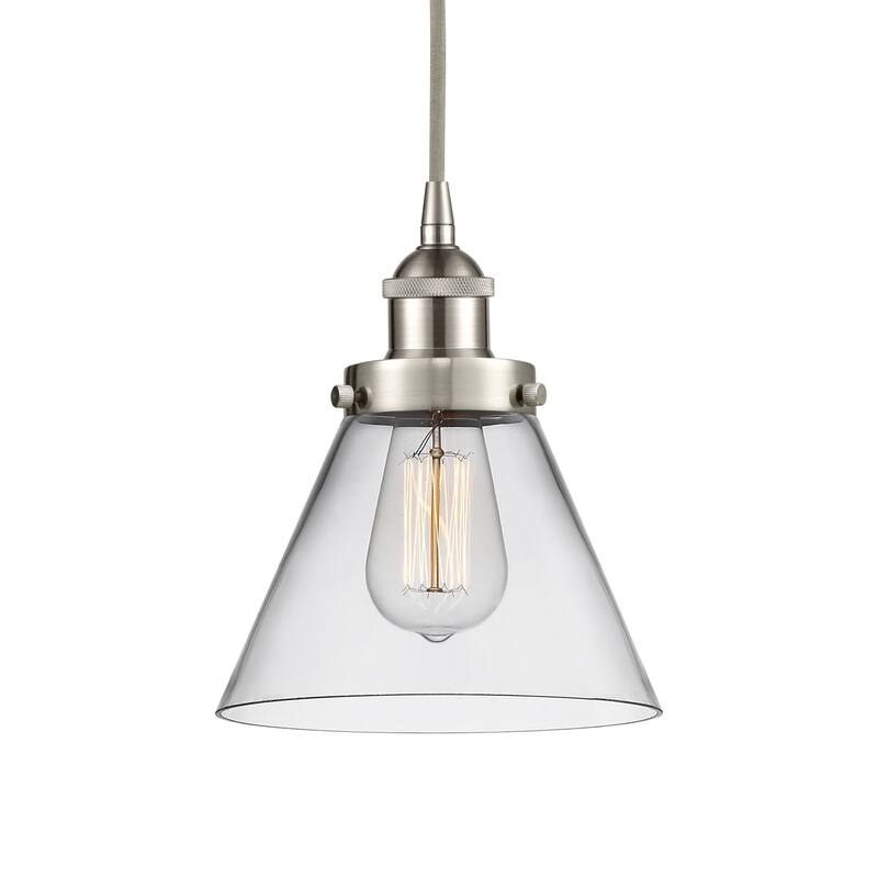 Innovations Lighting 616-1PH-10-8 Cone Pendant Cone 8" Wide Mini - Brushed Satin Nickel / Clear