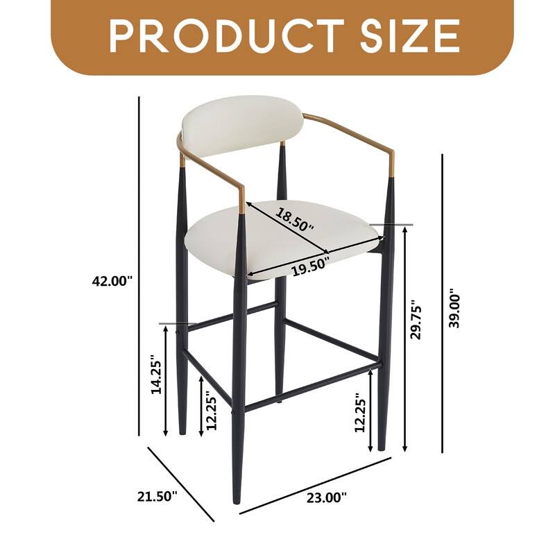 Barstools Set of 2, Counter Height Upholstered Bar Stools with Backs and Iron Legs for Kitchen Island,