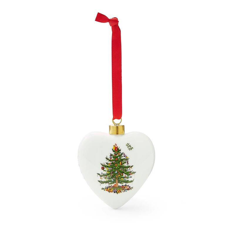 Spode Tree Puffed Heart Ornament - Green