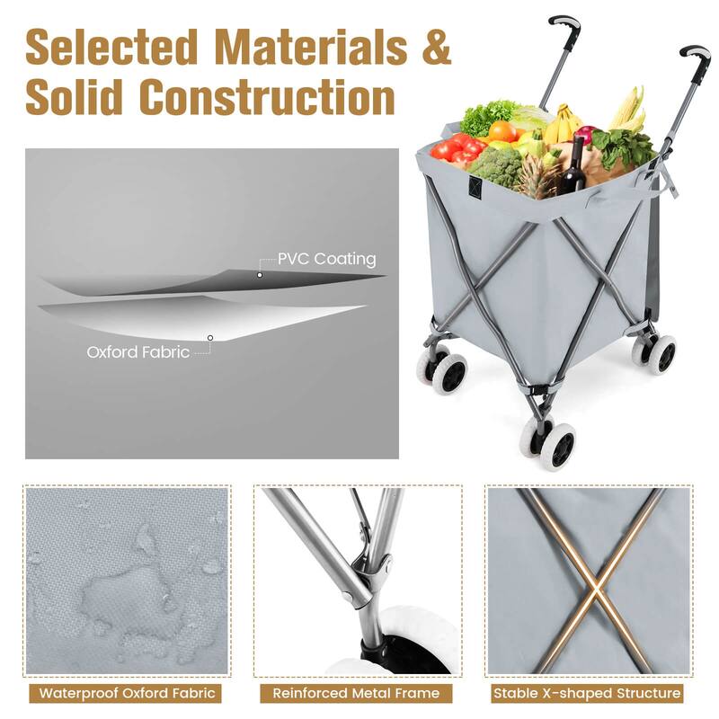 Costway Folding Shopping Cart Utility w/ Water-Resistant Removable