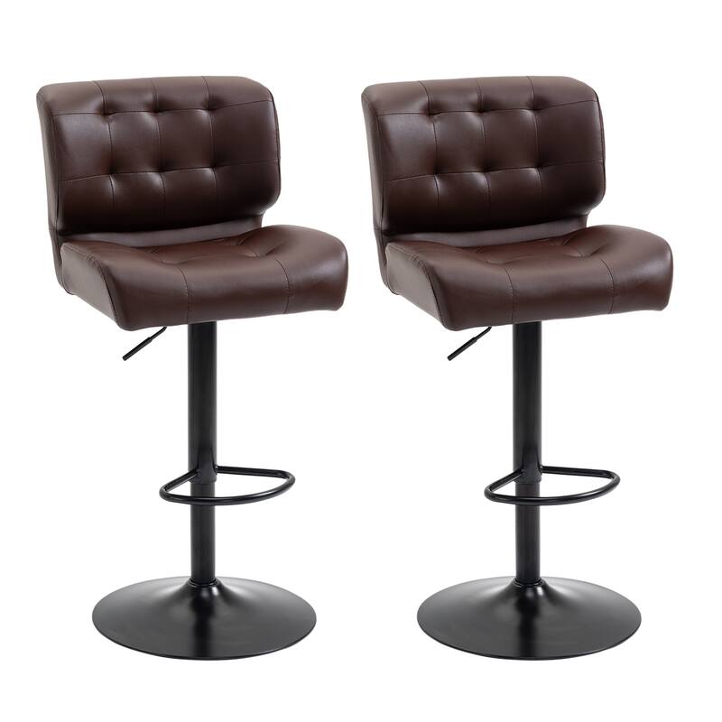 HOMCOM Set of 2 Bar Height Chairs with Adjustable Seat Height, Thick Padded Cushion and Metal Footrest for Home Bar