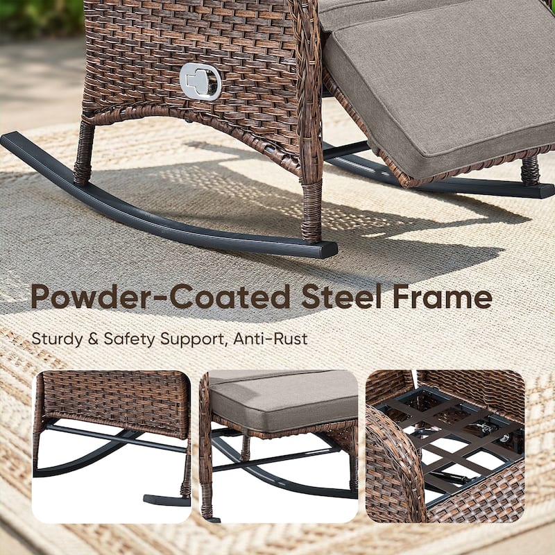 Pocassy Versatile Outdoor Recliner Rocker Chair with Thick Cushion
