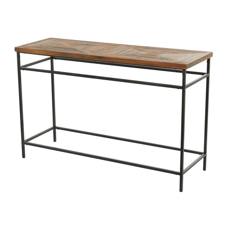 Black Metal Console Table with Brown Wood Top - 48 x 16 x 30