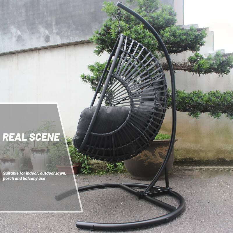 PE Wicker Swing Egg Chair with Stand