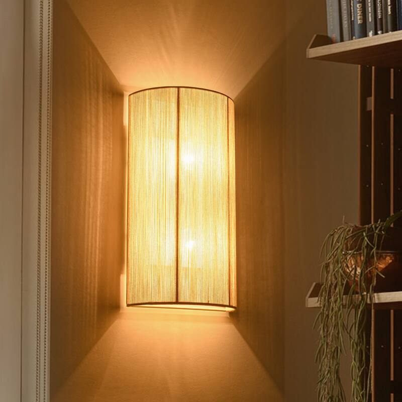 2-Light Modern Boho Natural Ivory/Black Hand-Woven Rope Fabric Flush Mount Wall Sconces