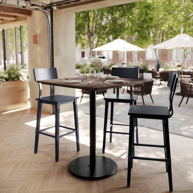 Commercial HPL Tabletop with Bar Height Round Base - 36"W x 36"D x 42"H