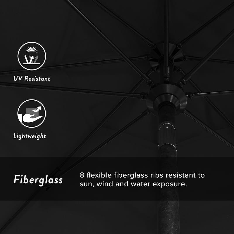 California Umbrella 9' Rd Patio Umbrella Black Aluminum Frame Fiberglass Ribs Crank Lift Collar Tilt, Sunbrella Cilantro