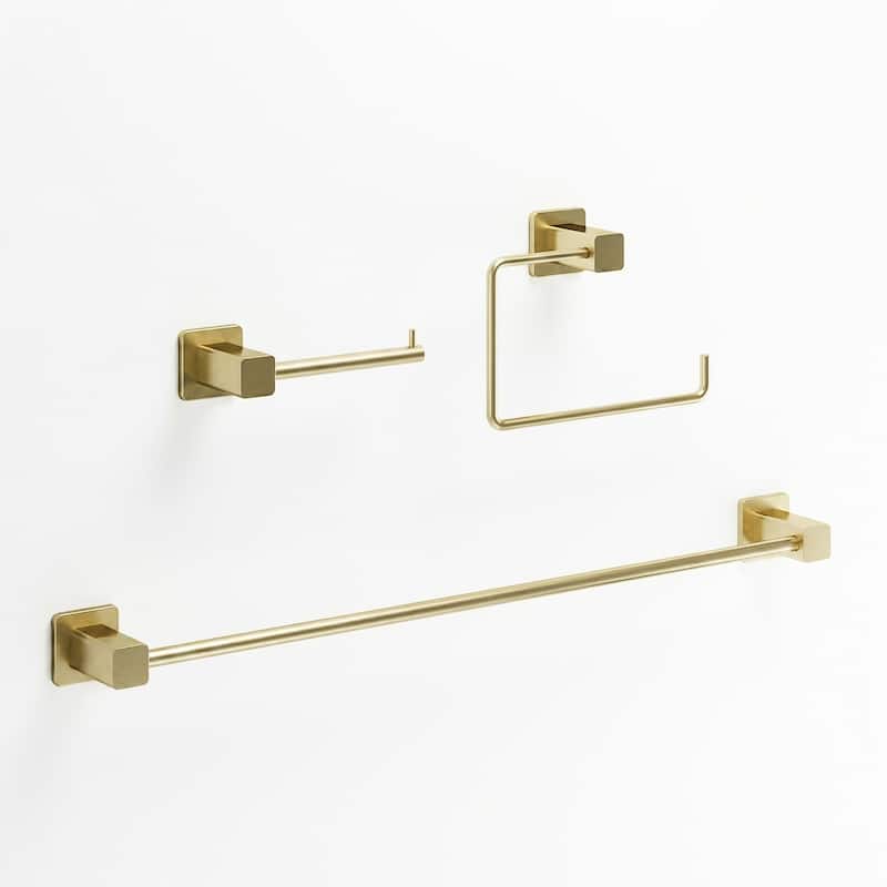 VIGO Meridian 3-Piece Bathroom Hardware Accessory Set with 24 in. Towel Bar, Toilet Paper Holder, Hand Towel Holder - Matte Brushed Gold