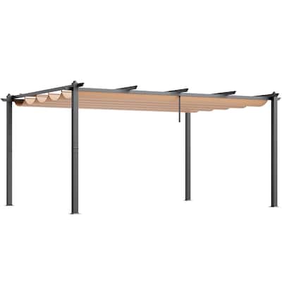 12'x16' Beige Aluminum Pergola with Retractable Sunshade Canopy Suitable for Various Outdoor Settings - 144 x 192 x 96 Inches