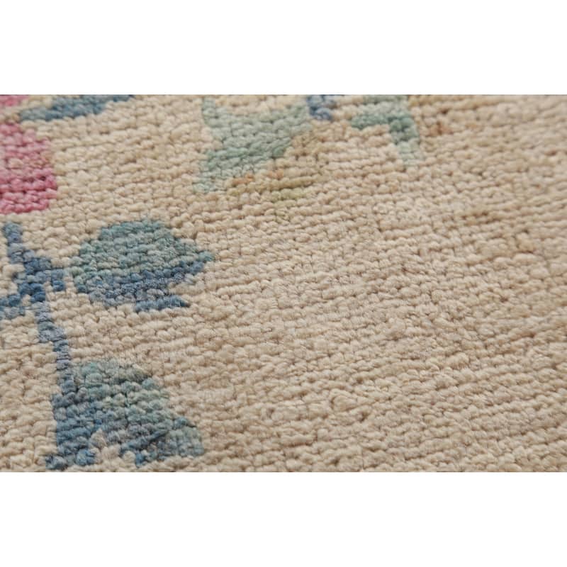 Hand Knotted Oriental 100% Wool Carpet Traditional Floral Beige & Ivories Art Deco Runner Rug - 10' 3'' X 3' 0''