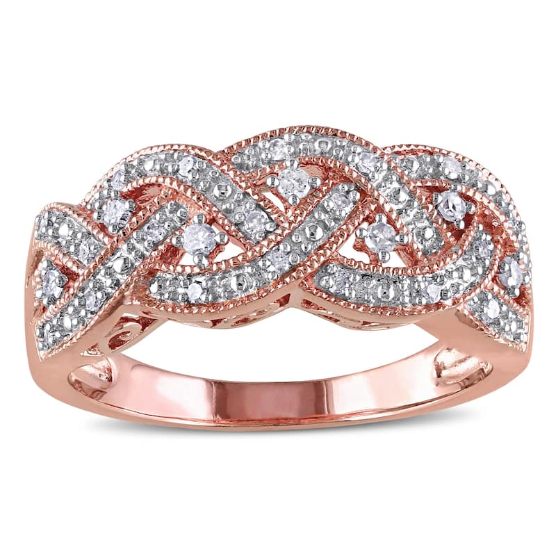 Miadora 1/8ct TDW Diamond Ring Rose Plated Sterling Silver