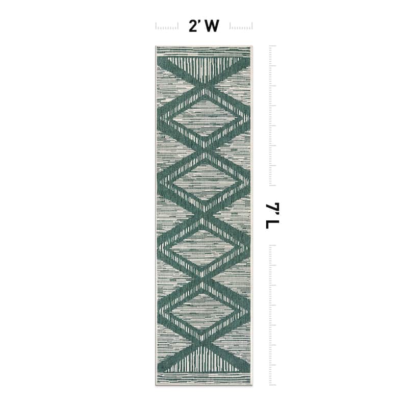 World Rug Gallery Contemporary Geometric Stripe Weather Resistant Reversible Indoor/Outdoor Area Rug