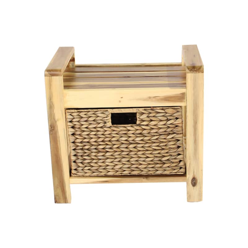 M4H Brae Solid Wood Natural Water Hyacinth Basket Storage Ottoman - Brown
