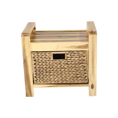 M4H Brae Solid Wood Natural Water Hyacinth Basket Storage Ottoman