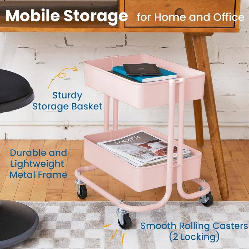 2-Tier Rolling Utility Cart - 15.6"D x 16.7"W x 19.7"H