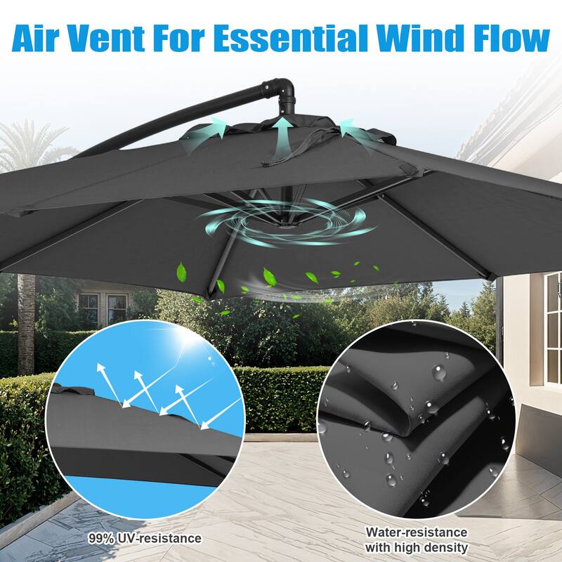 8ft×8ft Square Steel Crank-lift Cantilever Umbrella With Weighted Base