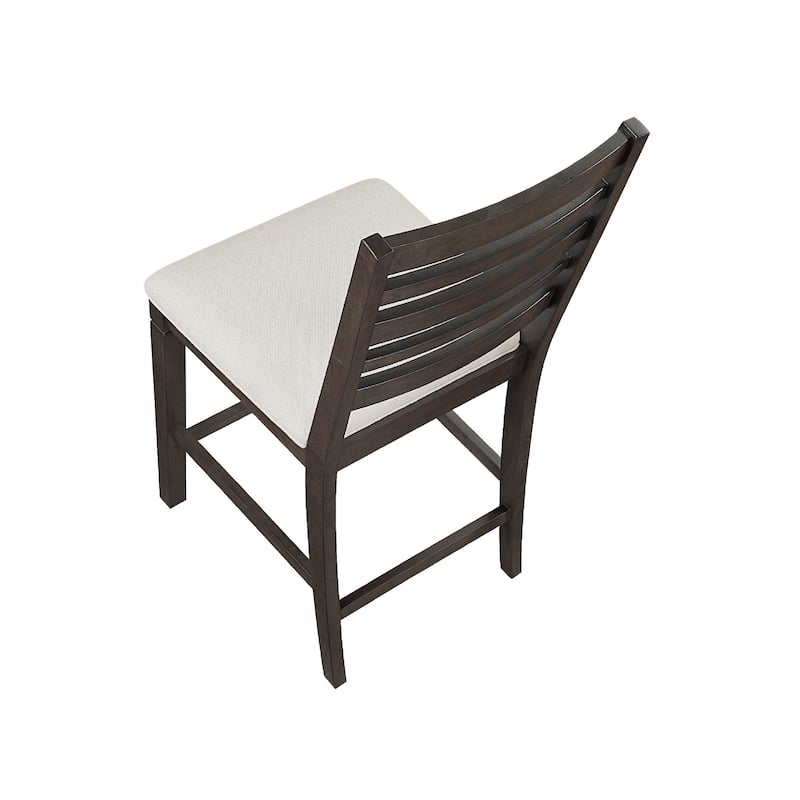 Vicy Counter Height Chair Set of 2, Beige Fabric Seat, Espresso Brown