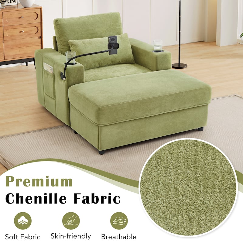 Modern Multifunctional Armchair Chaise Lounge with Movable Ottoman by Harper&Bright Designs