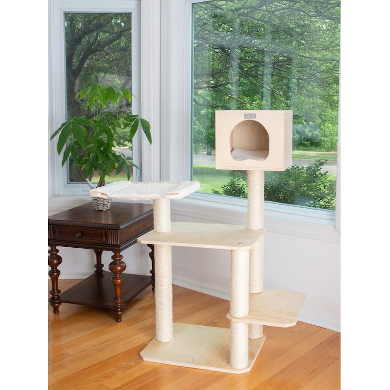 Real Wood Premium Scots Pine, Solid Wood Cat Tree, 50" Tall - Natural Beige