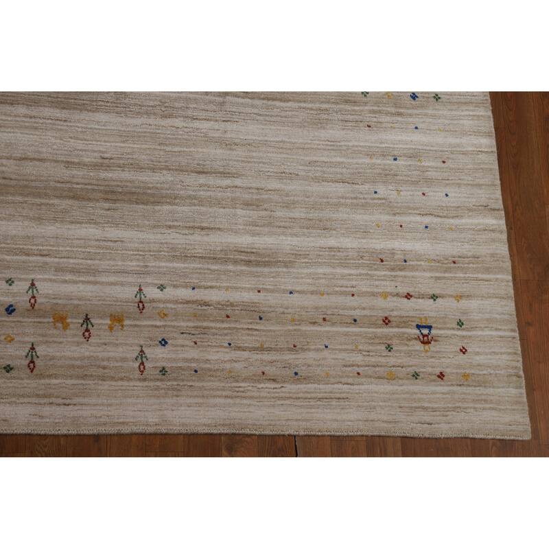 Striped Camel Gabbeh Oriental Square Rug Handmade Wool Carpet - 9'11" x 9'7"