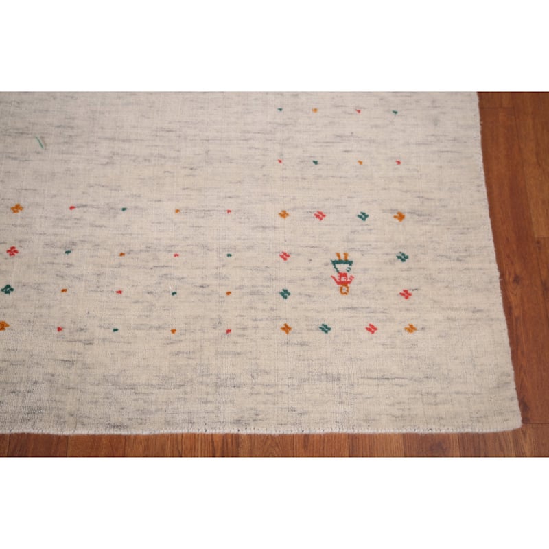 Tribal Ivory Gabbeh Indian Area Rug Handmade Wool Carpet - 8'9"x 11'7"