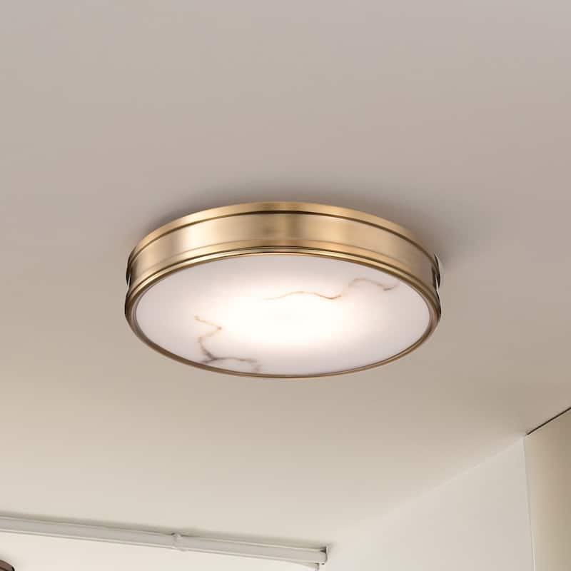 Kendall - 14 Inch LED Flush Mount - Burnished Brass with Alabaster Glass - Burnished Brass
