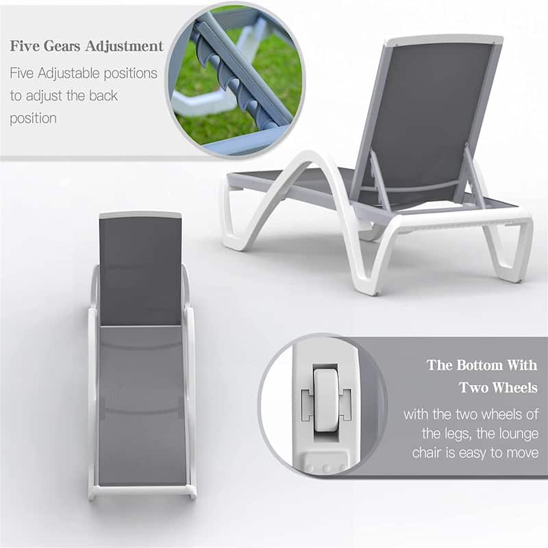 5 Adjustable Aluminum Textilene Outdoor Chaise Lounge Chair in Brown Set 1