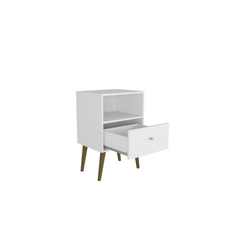 18-inch White Nightstand with 1 Drawer and Open Cubby